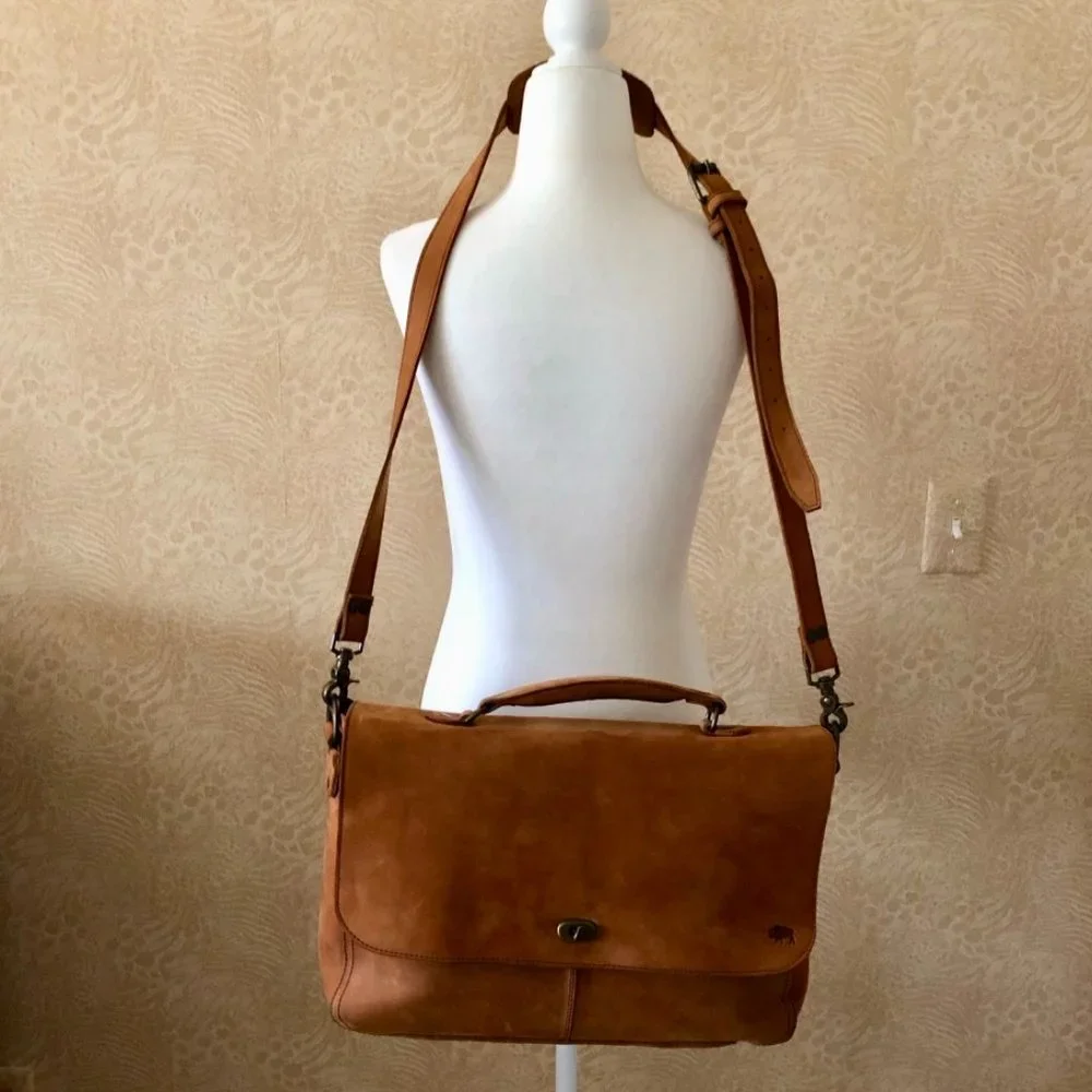 BUFFALO JACKSON TRADING CO. Denver Leather Messenger Laptop Bag Brown - Picture 4 of 14